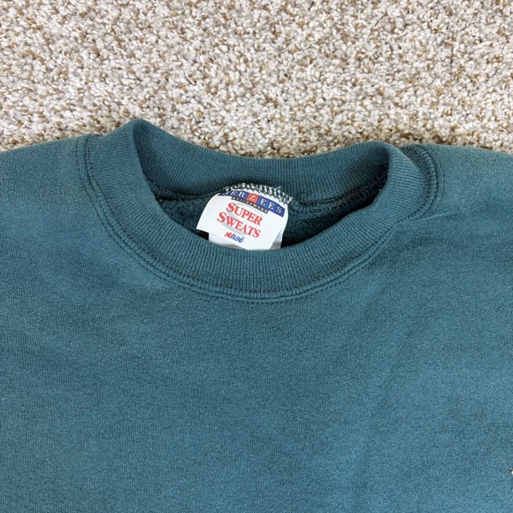 Vintage Jerzees Super Sweats NuBlend Crewneck Sweatshirt Green 2XL Made in USA - Picture 3 of 10